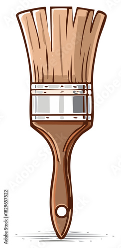 Cartoon illustration of a wooden paintbrush with bristles for painting and home improvement