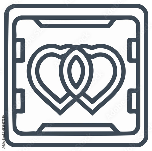 Two interlocking hearts in a safe box line icon for love and security