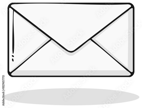 Cartoon envelope illustration with bold black outlines and soft shadow, white mail
