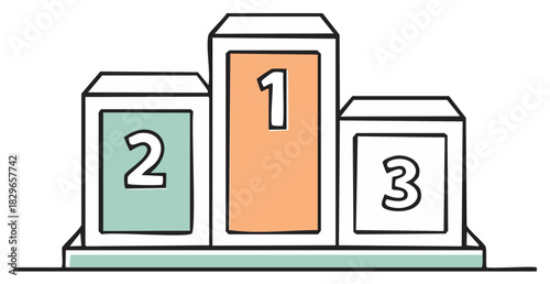 Hand-Drawn Podium with Numbers 1, 2, and 3 for Competition and Achievement