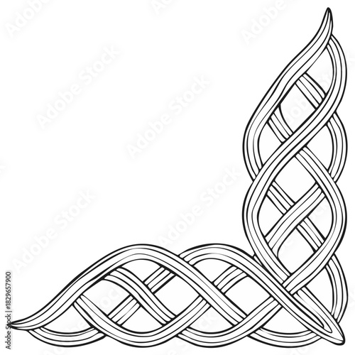 Ornate Celtic Knotwork Corner, Traditional Interlaced Border Design Element