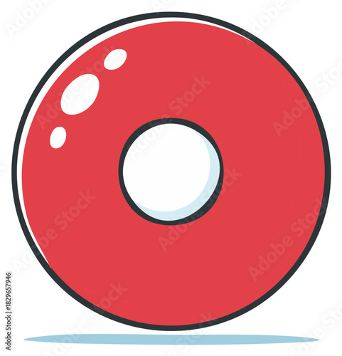 Red ring shaped donut with white highlights and outline