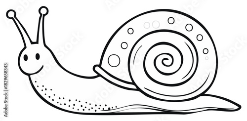 Friendly snail illustration with spiral shell and antennae for coloring pages and educational resources
