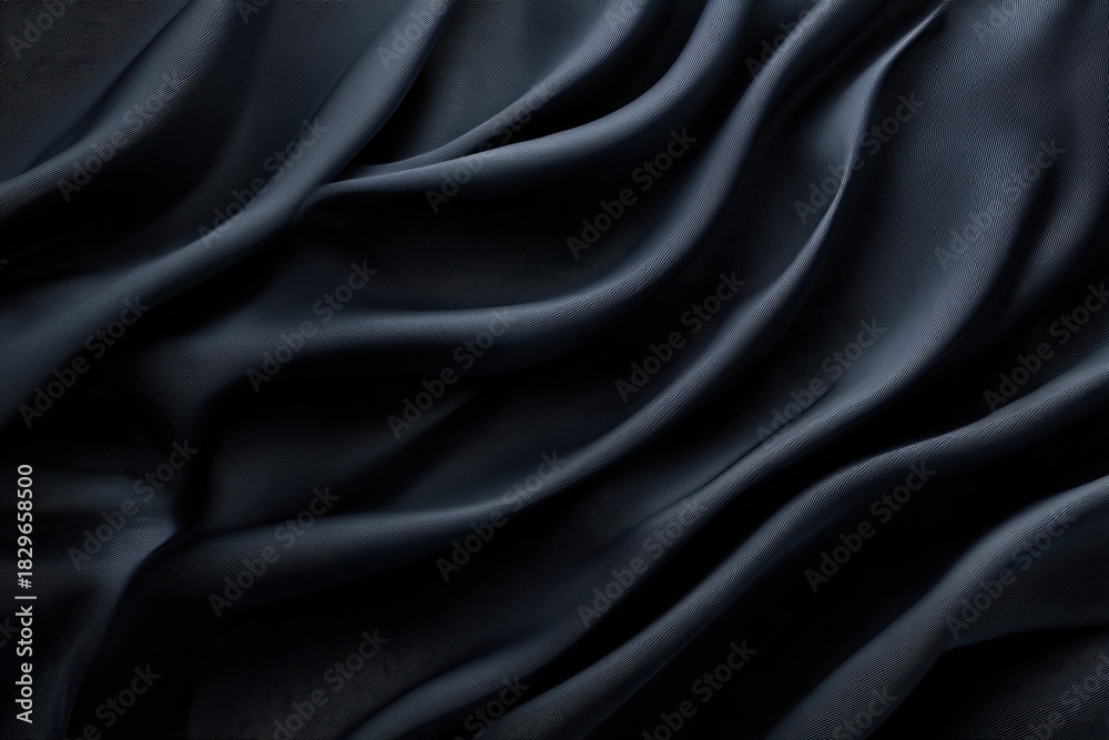 Obraz premium Midnight Elegance: A luxurious expanse of deep black fabric, meticulously draped to showcase its fluid texture and subtle sheen, creating an air of sophistication and timeless beauty.