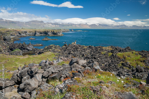 Basalt formations at the coastline between Arnarstapi and Hellnar in Iceland