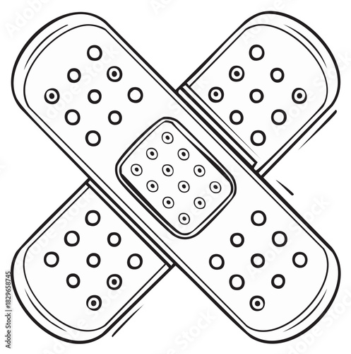 Two Bandages Crossed Offering Protection and Care in a Clean Line Drawing Style