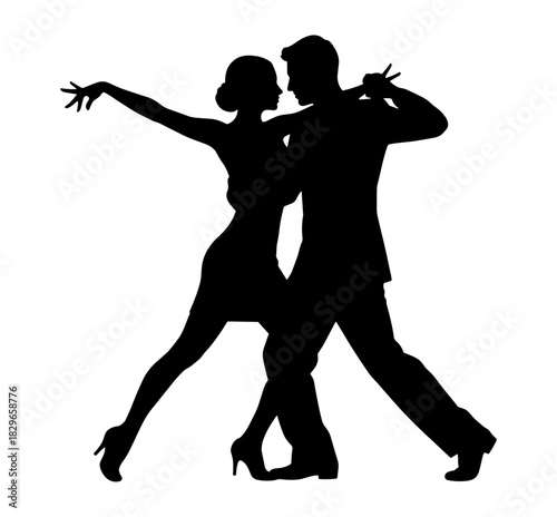 Silhouette of couple dancing in dynamic pose