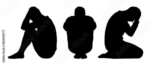 Silhouettes of people in distressed poses
