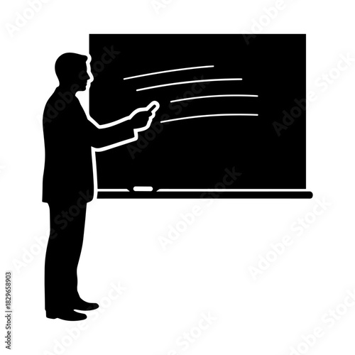 Silhouette of a person giving a presentation at a whiteboard