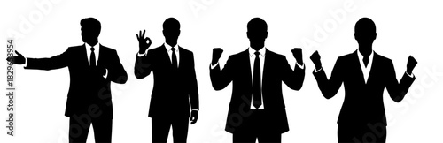 Set of silhouettes of businessmen making various hand gestures