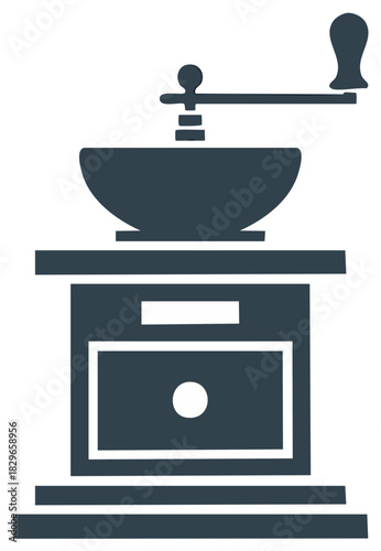 Classic Manual Coffee Grinder Icon with Hand Crank for Freshly Ground Coffee Beans