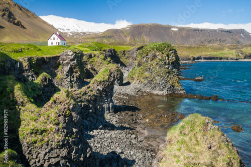 Fishing village Arnarstapi in western Iceland in summer