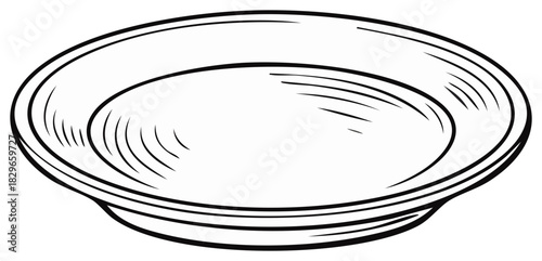 Simple Dish Outline in Black and White Minimalist Art