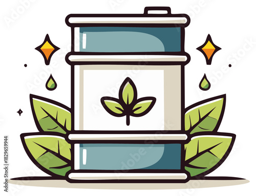Eco-friendly biofuel barrel with leaf logo for sustainable and clean energy concept
