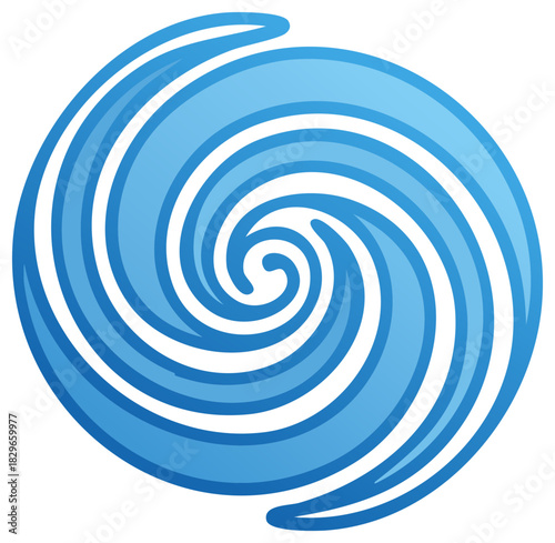 Stylized Blue Circular Swirl Graphic, Abstract Vortex Symbol, Gradient Tones, Concentric Curves