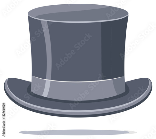 Classic Gray Top Hat With Ribbon Band Illustration, Formal Wear
