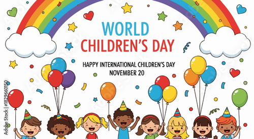 A bright and cheerful World Children’s Day background featuring happy children