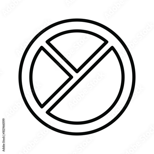 Black and white line art icon representing a pie chart divided into three unequal sections within a circle, symbolizing division or proportion