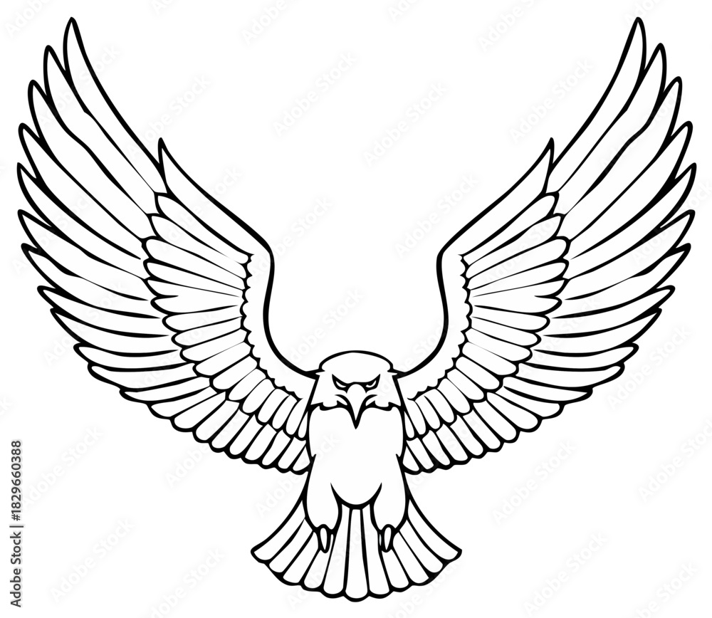 Fototapeta premium Aggressive Eagle with Wings Spread Wide in Dynamic Flight Silhouette Illustration