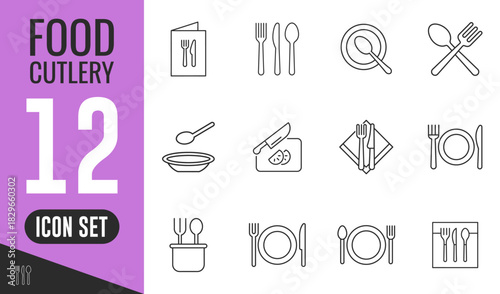 Food and Cutlery line icon set. essential for restaurant menus, dining apps, and kitchen-related graphic designs. minimalist vector collection. Vector