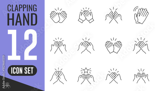Clapping hands line art icon set for appreciation, applause, and celebration. vector collection of hand gestures for success and congratulations. Vector