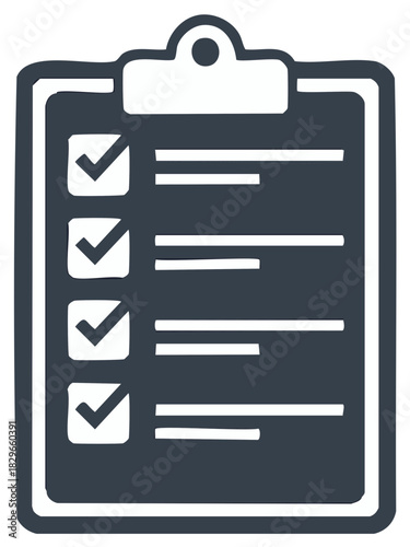 Simple Dark Clipboard with Paper Checklist and Four Completed Tasks Icon