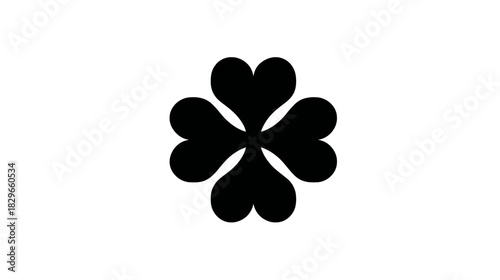 Simple black four-leaf clover icon, a graphic symbol of good luck, fortune, and St. Patrick's Day celebration.