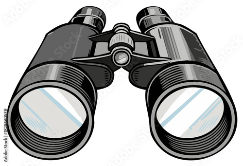 Close up of vintage style binoculars with reflective lenses