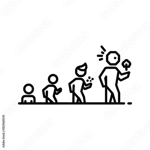 Progression of a person from childhood to adulthood isolated on