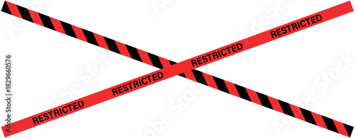 A visual depiction of two crossing restricted tapes on a white background creating an x shape form , ribbons, stripes, tape