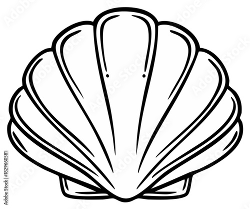 Outlined Seashell Clipart. Marine Life Creature. Decorative Ocean Element. Bivalve Mollusk Shell. Beach Icon.