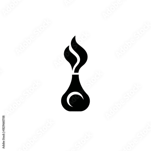 Minimalist black icon featuring an aromatic oil diffuser, stylized lamp, or essential oil burner with smoke or flame