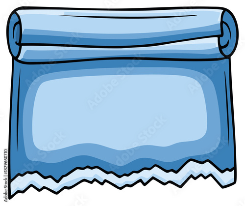 Blue rolled paper with torn jagged edge cartoon illustration