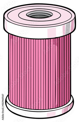 Stylized Pink Water Filter Cartridge, Illustration of Filtering Tool for Home or Industry