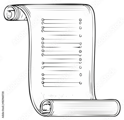 Parchment Scroll with List Items Illustration Vintage Paper Document Design Template