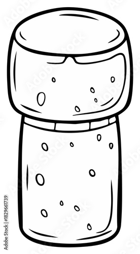Simple black and white line art drawing of a champagne cork for celebration and parties
