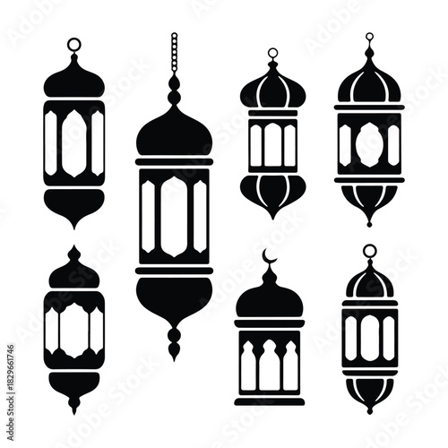 Traditional Ramadan lantern black vector silhouettes