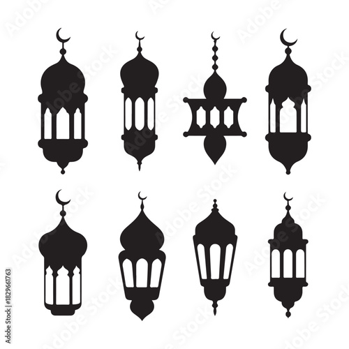 Traditional Ramadan lantern black vector silhouettes