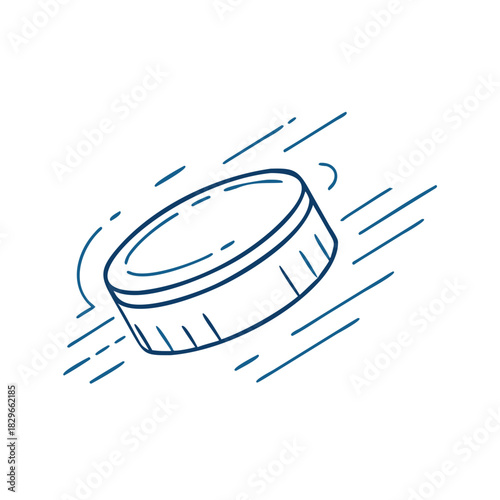 Flying hockey puck illustration, essential image for sports promotions, hockey teams, and merchandise.
