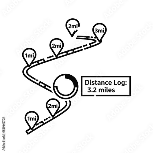 Distance log showing a running route isolated on