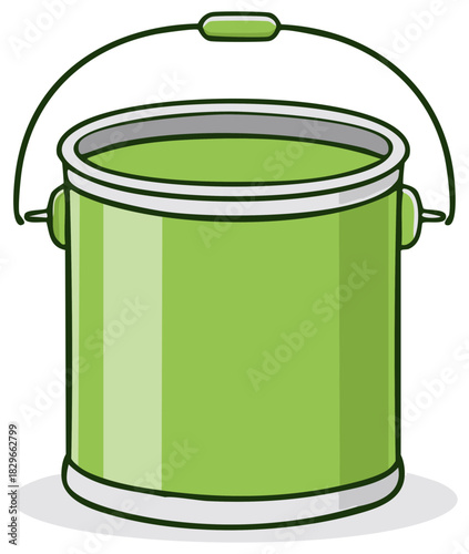 A green metal pail full of liquid cartoon illustration