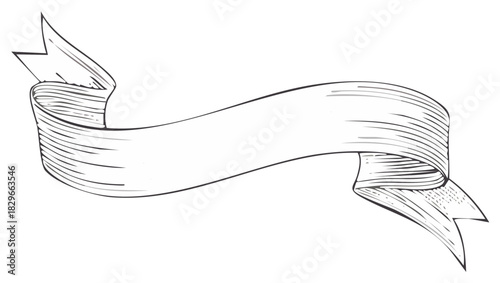 Elegant blank scroll banner with flowing shape, etched lines for decorative texts, or messages for website design and advertisement