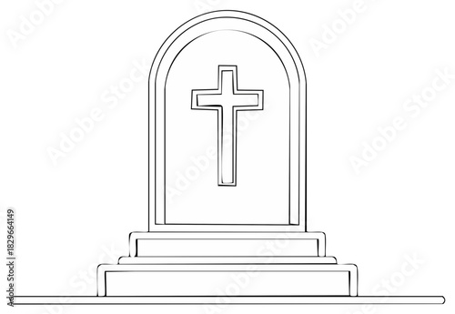 Outline of a tombstone with a Christian cross symbol