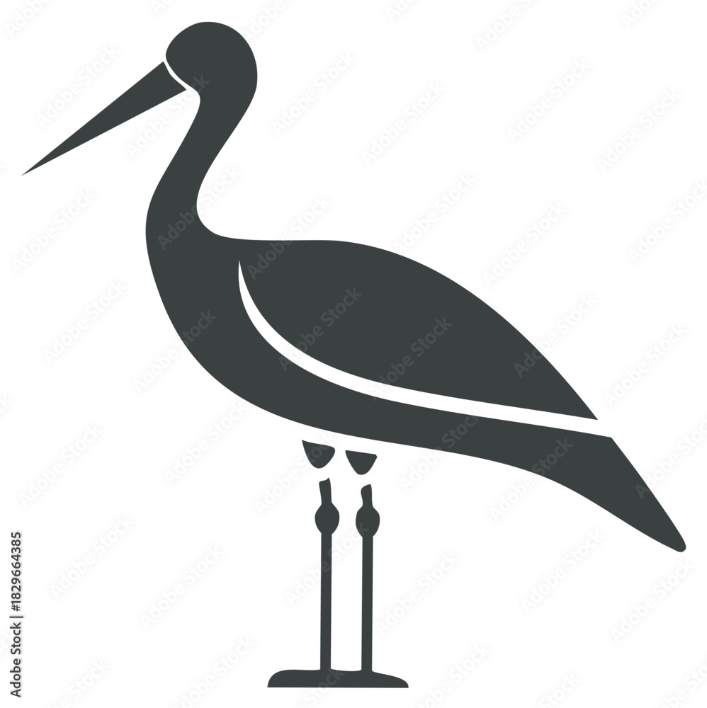 Obraz premium Elegant standing stork silhouette simple flat graphic vector icon design