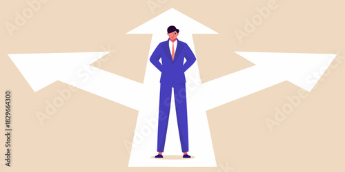 Businessman standing at crossroads making a choice of direction