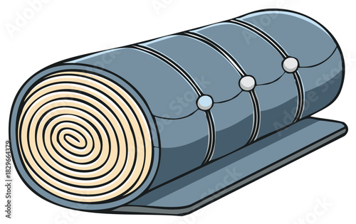 Rolled up sleeping bag mattress with straps and buckle for travel camping and hiking equipment icon illustration
