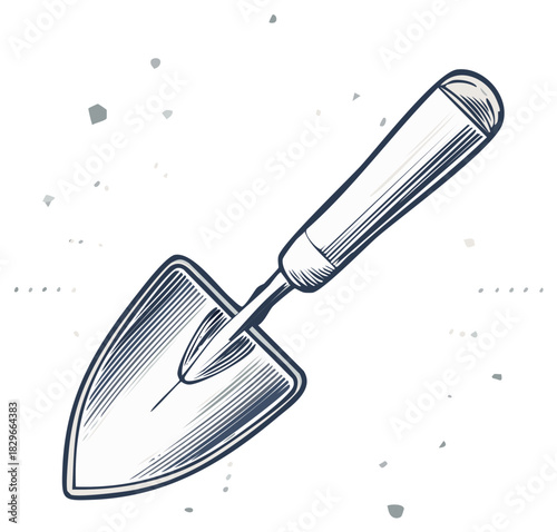 Hand Trowel Tool Illustration for Gardening Planting and Digging in Monochrome