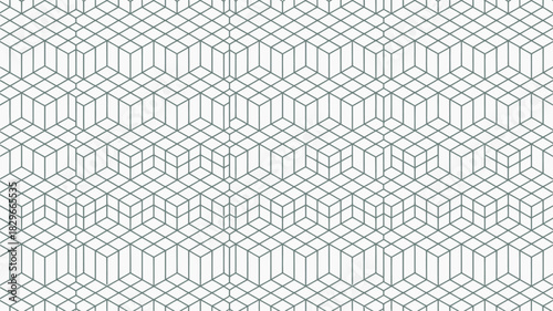 A geometric pattern of interconnected cubes creating an optical illusion on a white background design