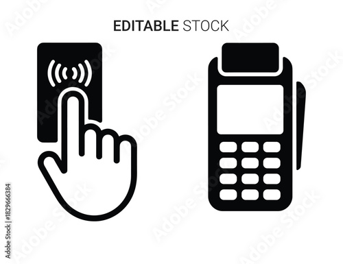 Beautiful silhouette vector of contactless payment icon set with hand tapping card and terminal