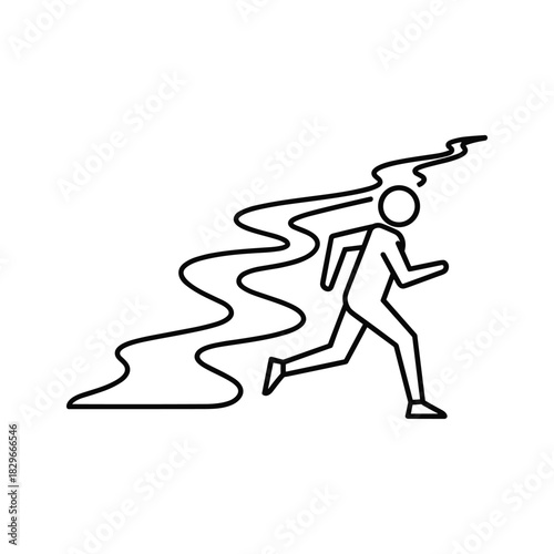 Man running with smoke trail isolated on, escaping from danger